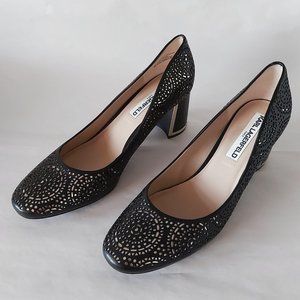 Karl Lagerfeld Paris Shoes Women's Sia Black Leather Pump Size 10M Metallic Heel